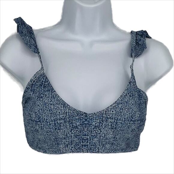 Bikini Ruffle Shoulder Top in Denim Pattern Size Large - Picture 3 of 5